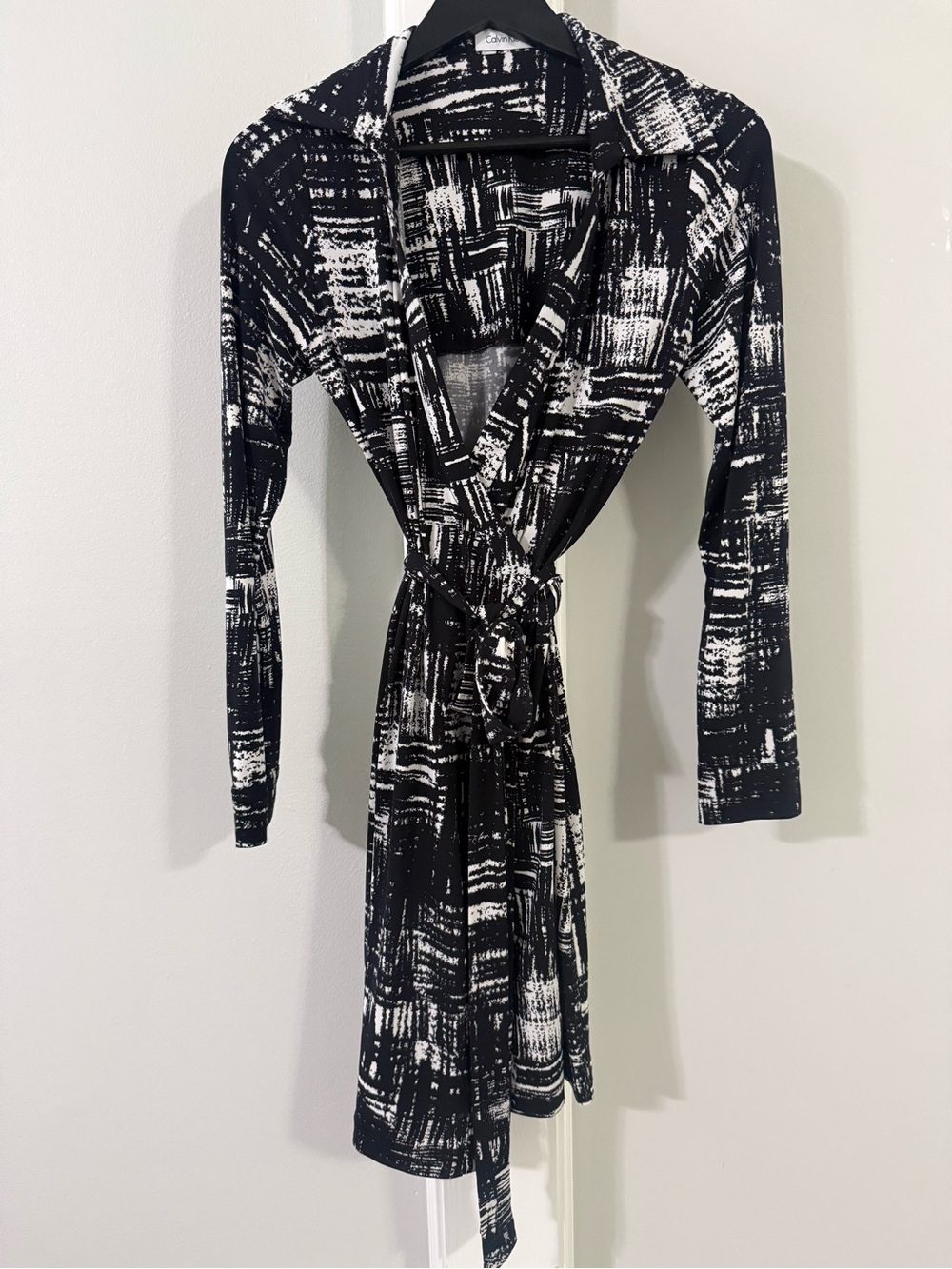 Calvin Klein Black & White Printed Wrap Dress, 6